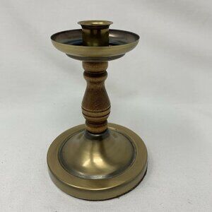 Vintage Wood & Brass Tapered Candle Holder